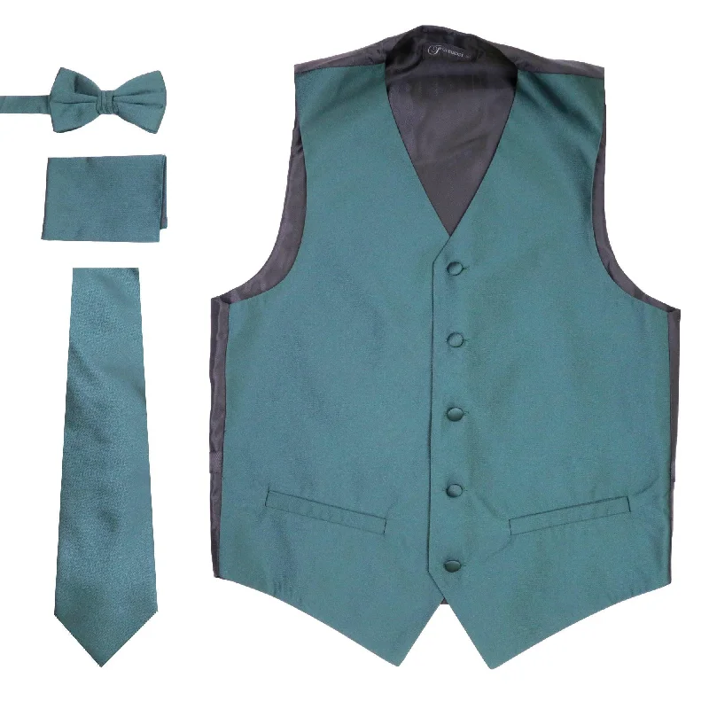 Ferrecci Mens Solid Dark Teal Wedding Prom Grad Choir Band 4pc Vest Set