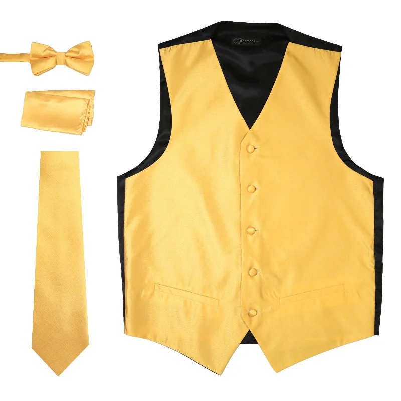 Ferrecci Mens Solid Gold Wedding Prom Grad Choir Band 4pc Vest Set