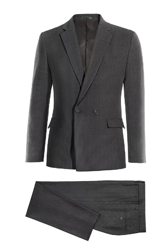 Gray Slim Fit Charcoal Pinstripe 2 Piece Double Breasted Suit