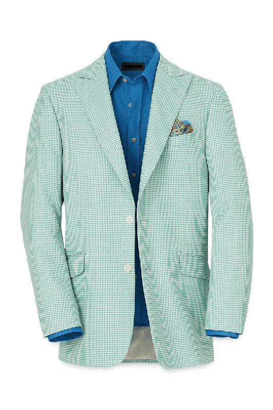 Green & White Houndstooth Wool Single Breasted Peak Lapel Jacket