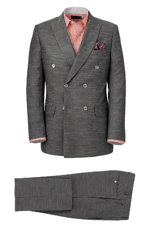 Grey Performance Blend Double Breasted Peak Lapel Suit