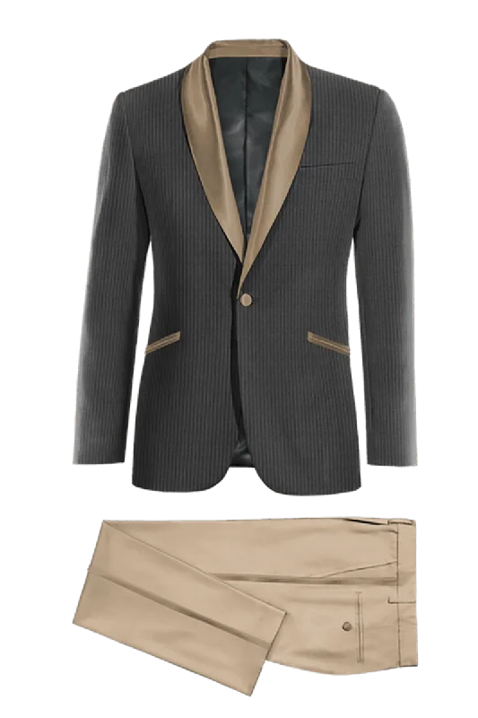 Grey Pinstripe Tuxedo Suit