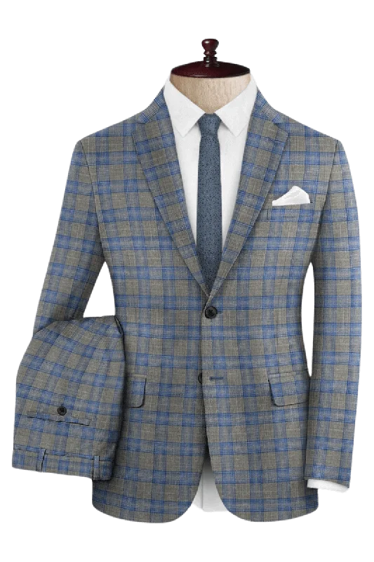 Grey Plaid 2-Button Wool Suit