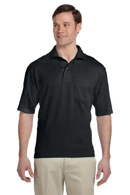 Jerzees Mens SpotShield Stain Resistant Short Sleeve Polo Shirt w/ Pocket - Black