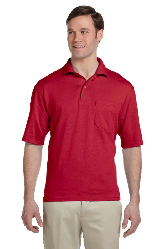 Jerzees Mens SpotShield Stain Resistant Short Sleeve Polo Shirt w/ Pocket - True Red