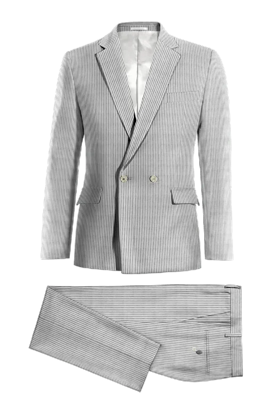 Light Gray Slim Fit Pinstripe 2 Piece Double Breasted Suit