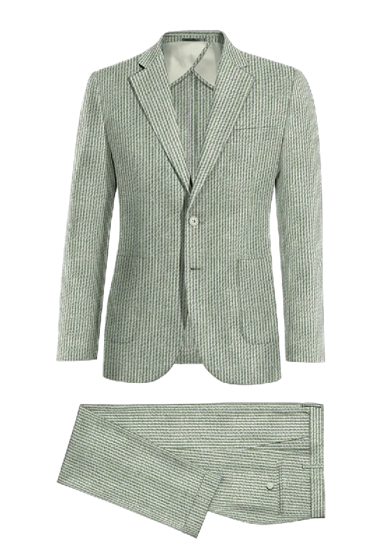 Light Green Slim Fit Pinstripe 2 Piece 2 Button Suit