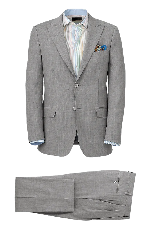 Light Grey Wool Stretch Single Breasted Peak Lapel Suit