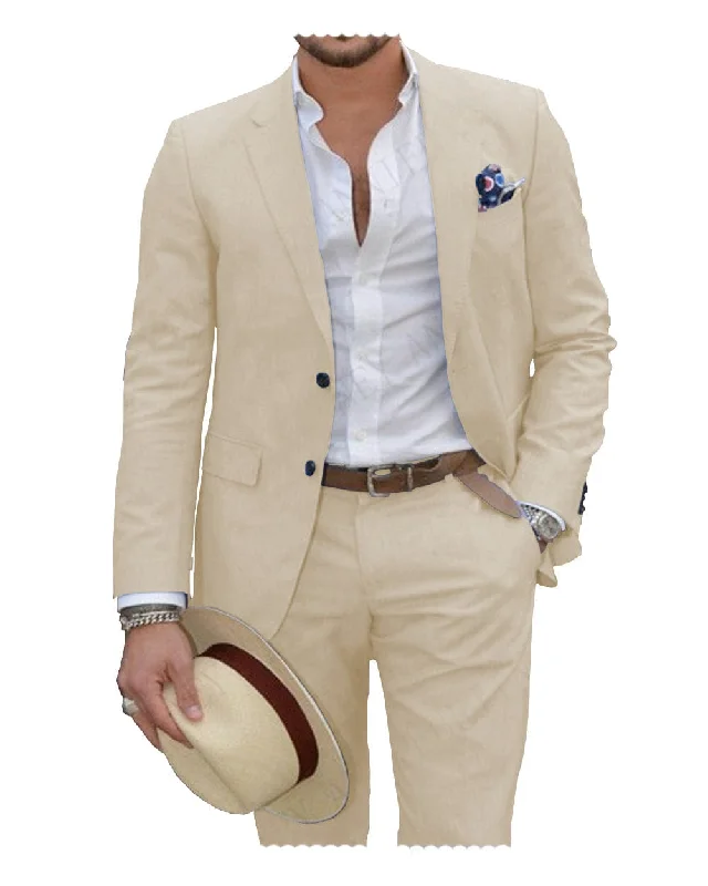 Linen Suit for Men Casual Wedding Suit for Men (Blazer+Pants)