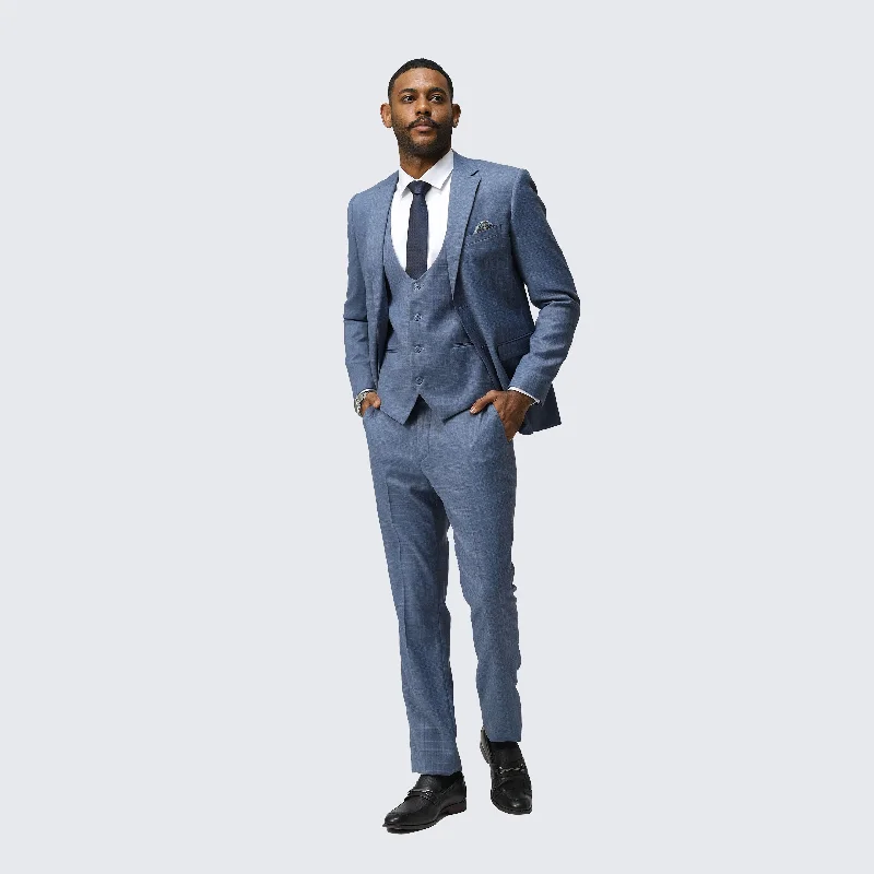 Medium Blue Skinny Fit Suit Three Piece Set - Wedding - Prom