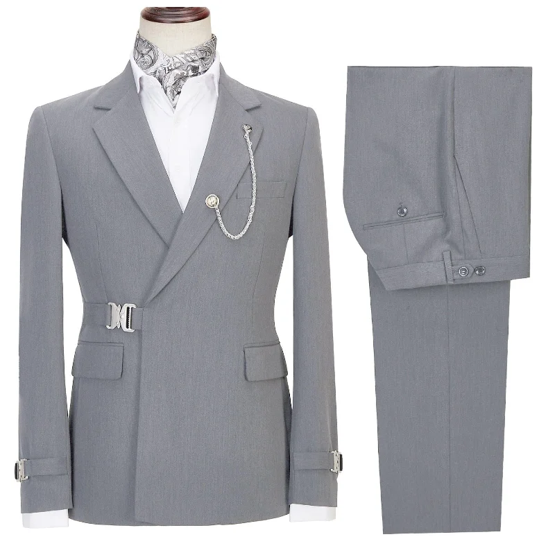 Men's 2 Piece Suit with Metal Clasp Slim Fit Suit Stylish Tuxedo Suit Set