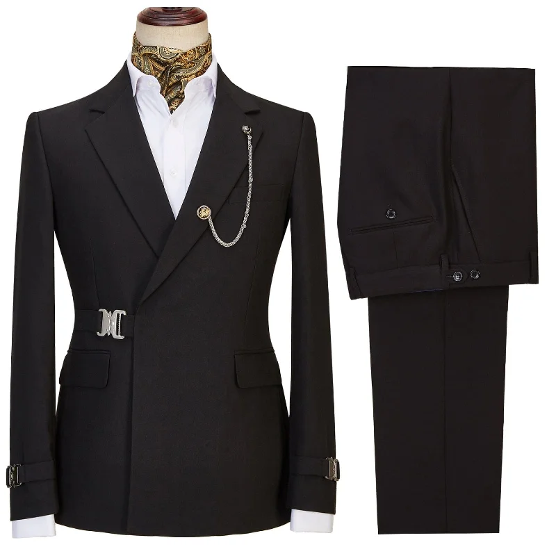 Men's 2 Piece Suit with Metal Clasp Slim Fit Suit Stylish Tuxedo Suit Set