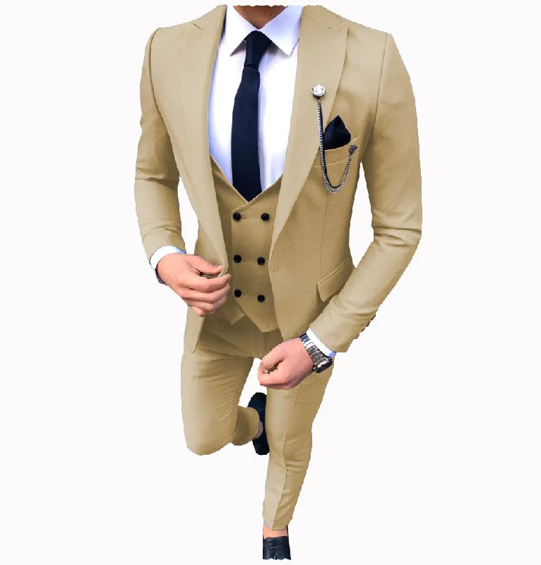 Men's 3 Piece Suit Slim Fit Suits One Button Formal Wedding Prom Suits (Blazer + Vest + Pants)