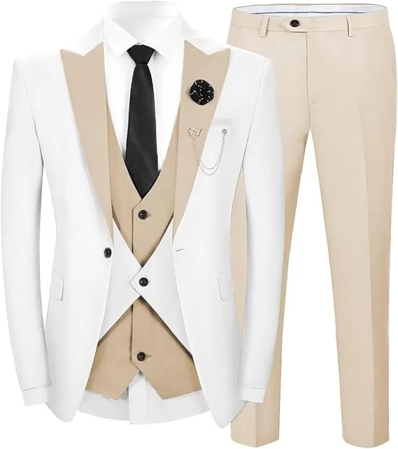 Men's 3 Pieces Leisure Flat Peak Lapel Tuxedos for Party