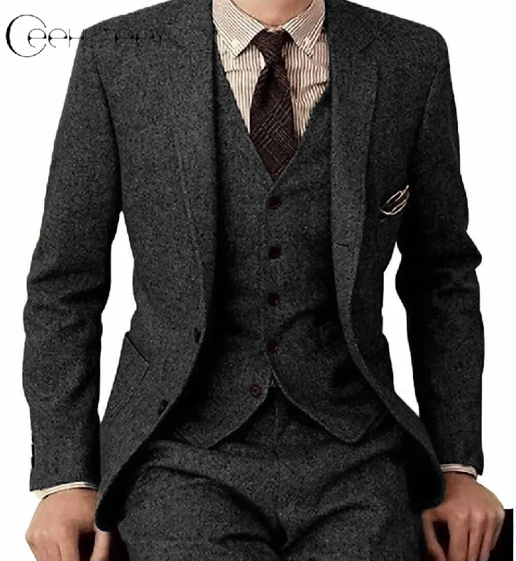 Men's 3 Pieces Suit Classic Tweed Notch Lapel Tuxedos Prom(Blazer+vest+Pants)