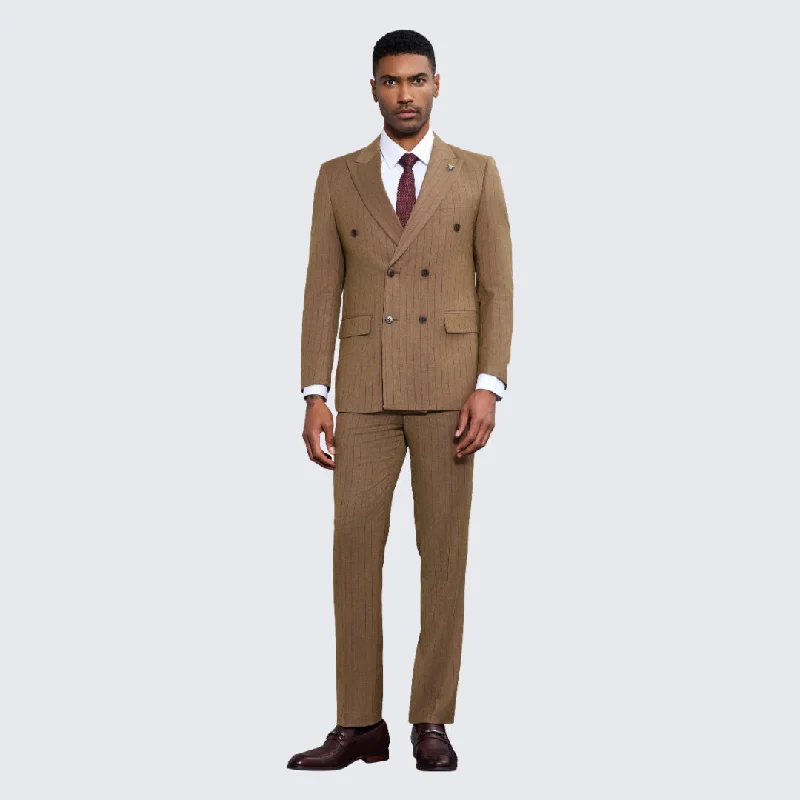 Men's Brown Pinstripe Suit Two Piece Set - Wedding - Prom