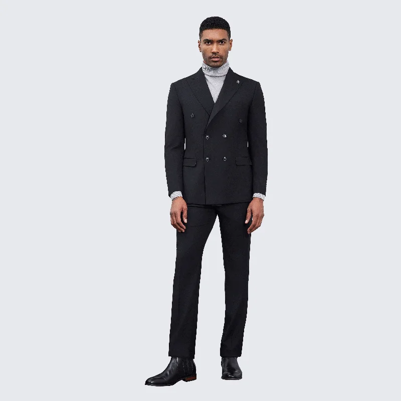 Men's Double Breasted Black Suit by Stacy Adams - Wedding - Prom