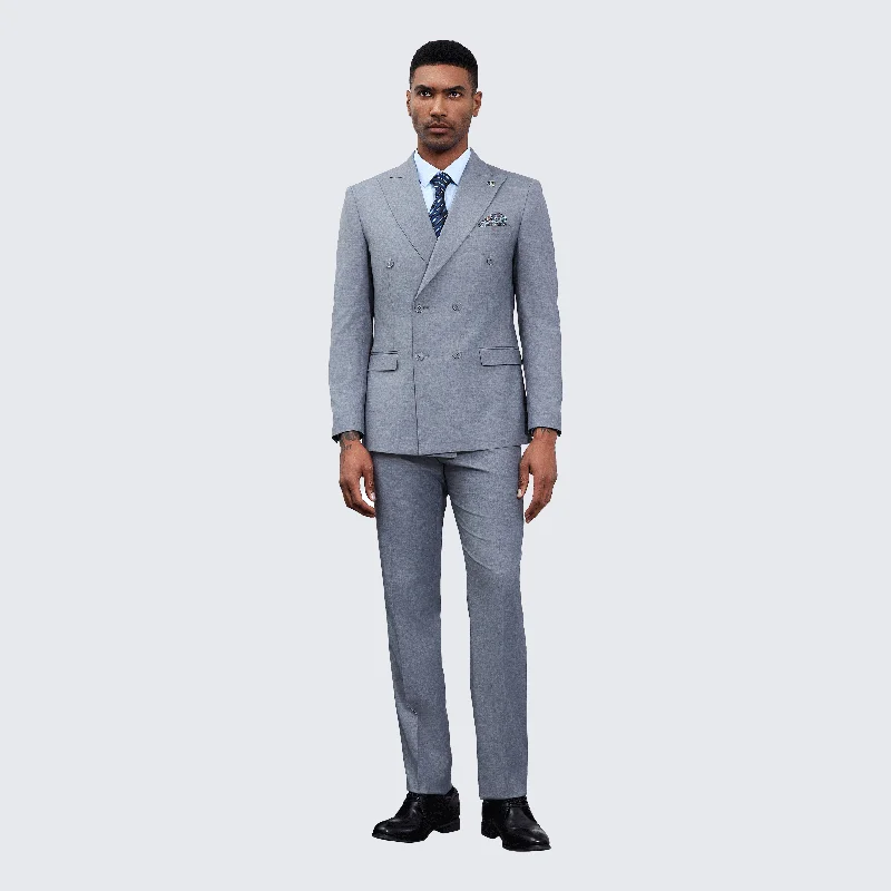 Men's Double Breasted Grey Suit by Stacy Adams - Wedding - Prom