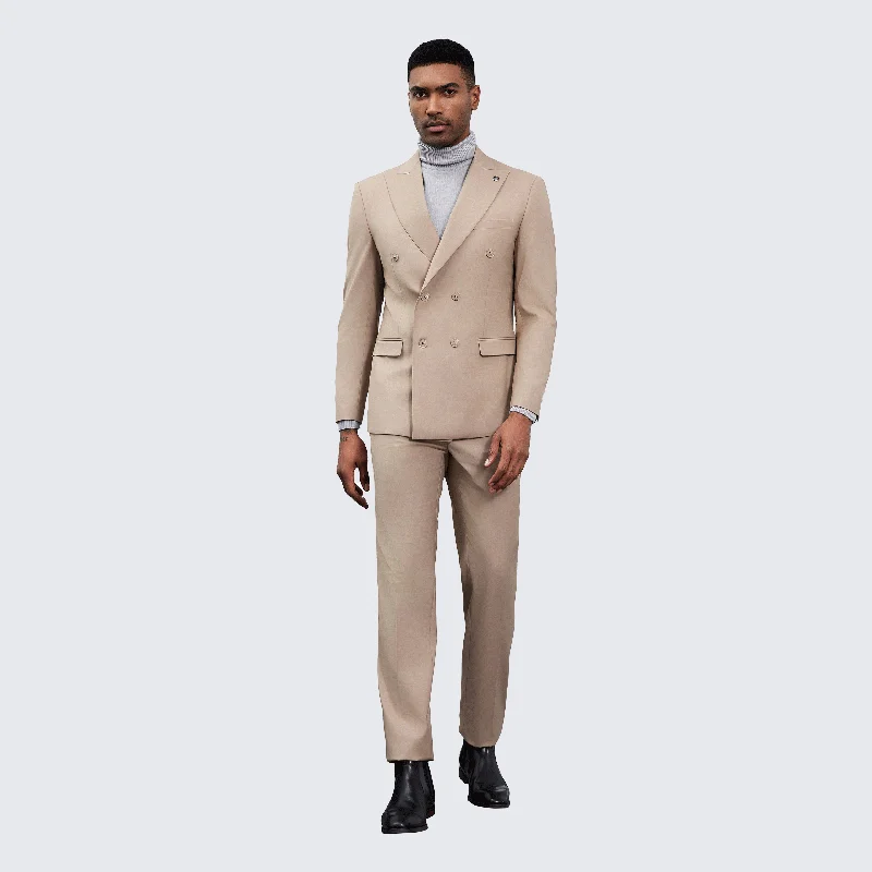 Men's Double Breasted Tan Suit by Stacy Adams - Wedding - Prom