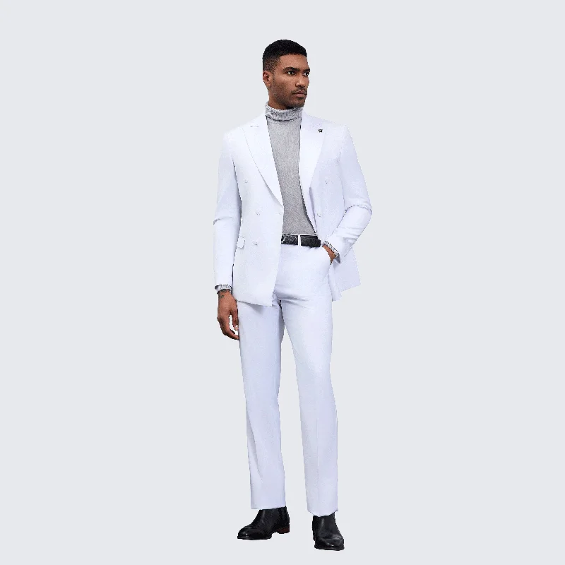 Men's Double Breasted White Suit by Stacy Adams - Wedding - Prom