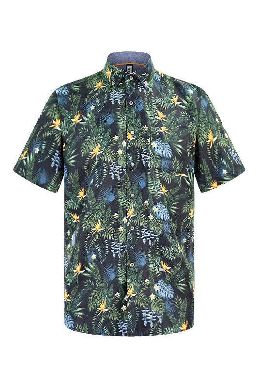 Men's Jungle Floral Print Button Down Short Sleeve Shirts