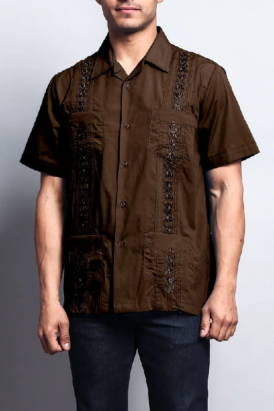 Men's Short Sleeve Cuban Style Guayabera Shirt (Coffee)