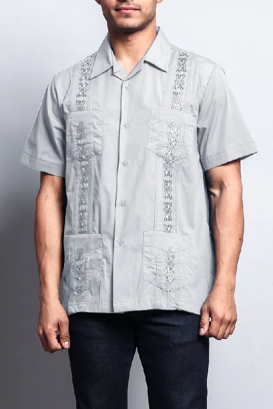 Men's Short Sleeve Cuban Style Guayabera Shirt (Grey)