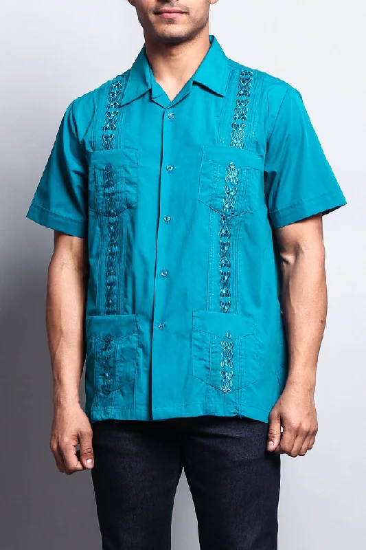 Men's Short Sleeve Cuban Style Guayabera Shirt (Teal)