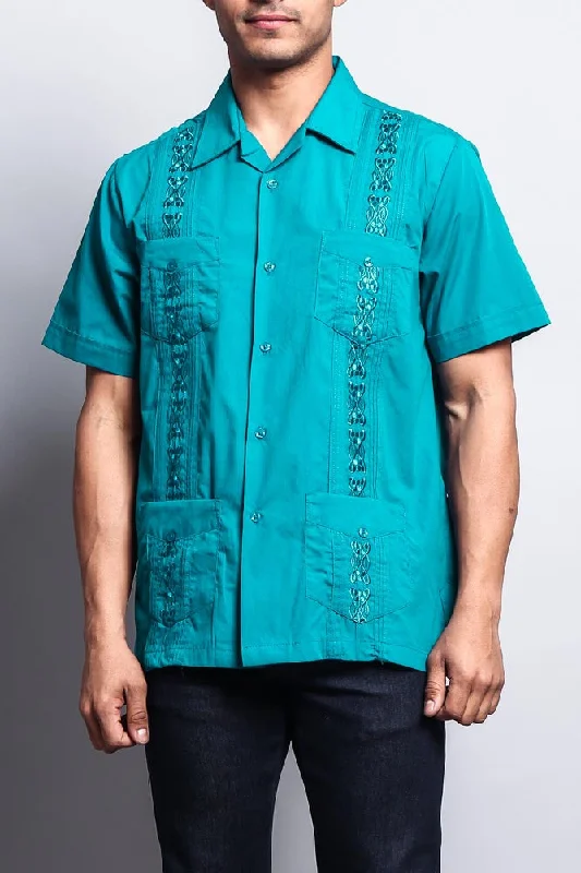 Men's Short Sleeve Cuban Style Guayabera Shirt (Atoll Blue)