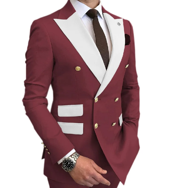 Men's Suit Casual  Double Breasted 2 Piece Business Wedding (Blazer+Pants)