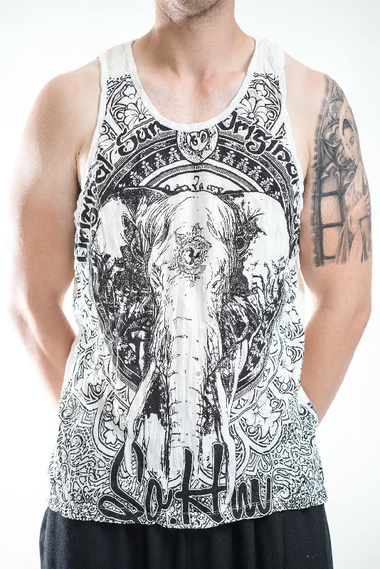 Mens Wild Elephant Tank Top in White