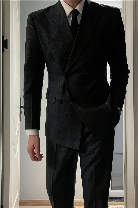 Navy Blue Slim Fit 2 Piece Double Breasted Suit