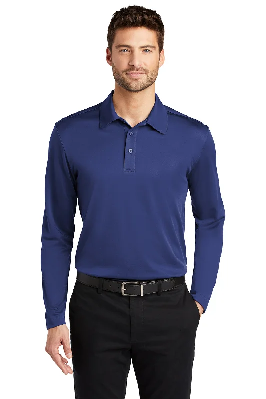 Port Authority Mens Silk Touch Performance Moisture Wicking Long Sleeve Polo Shirt - Royal Blue