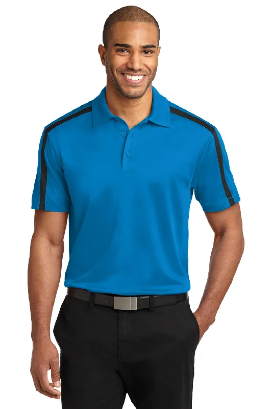 Port Authority Mens Silk Touch Performance Moisture Wicking Short Sleeve Polo Shirt - Brilliant Blue/Black