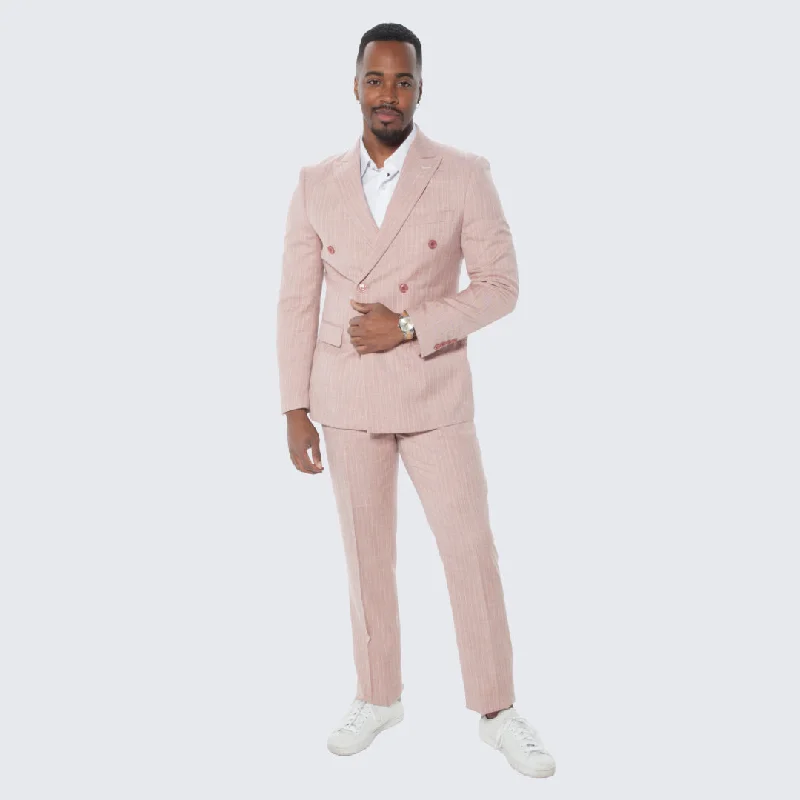 Rose Pinstripe Suit Double Breasted Wide Peak Lapel - Wedding - Prom