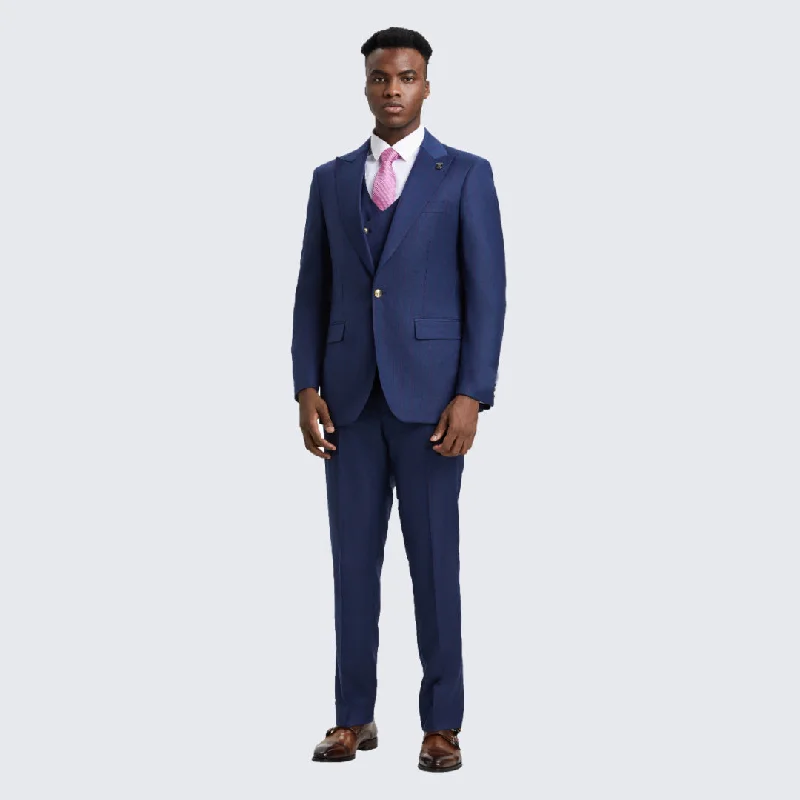 Blue Plaid Hybrid Fit Suit with Peak Lapel by Stacy Adams - Wedding - Prom