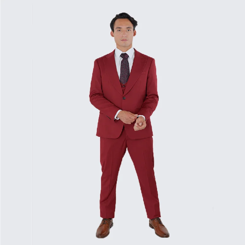 Red Slim Fit Three Piece Suit with Large Peak Lapel by Stacy Adams - Wedding - Prom