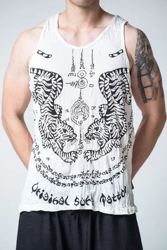 Mens Thai Tattoo Tank Top in White