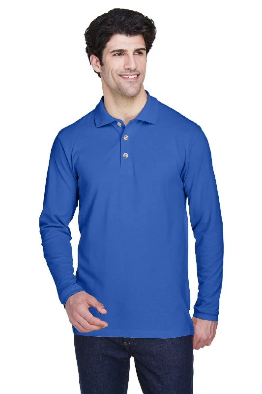 UltraClub Mens Classic Long Sleeve Polo Shirt - Royal Blue - Closeout