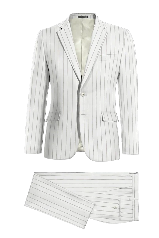 White Slim Fit Pinstripe 2 Piece 2 Button Suit