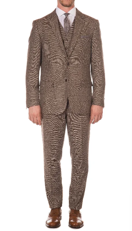 York Brown 3 Piece Herringbone Suit