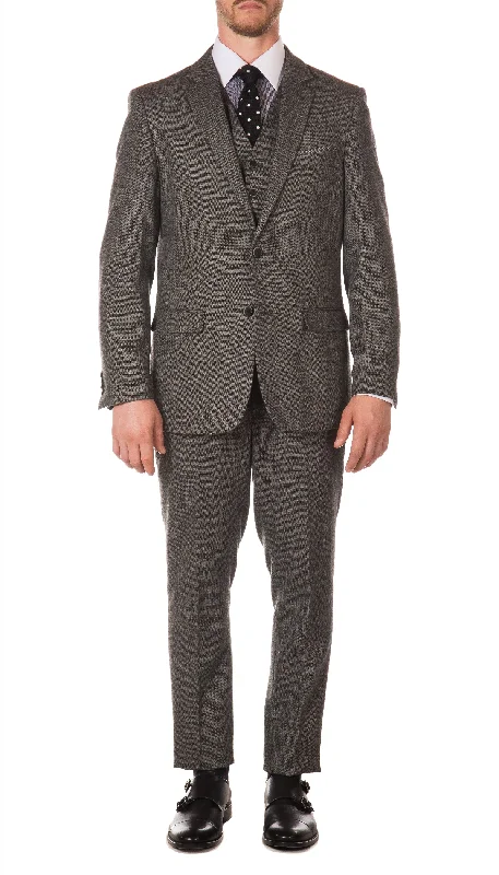 York Grey Slim Fit 3 Piece Herringbone Suit