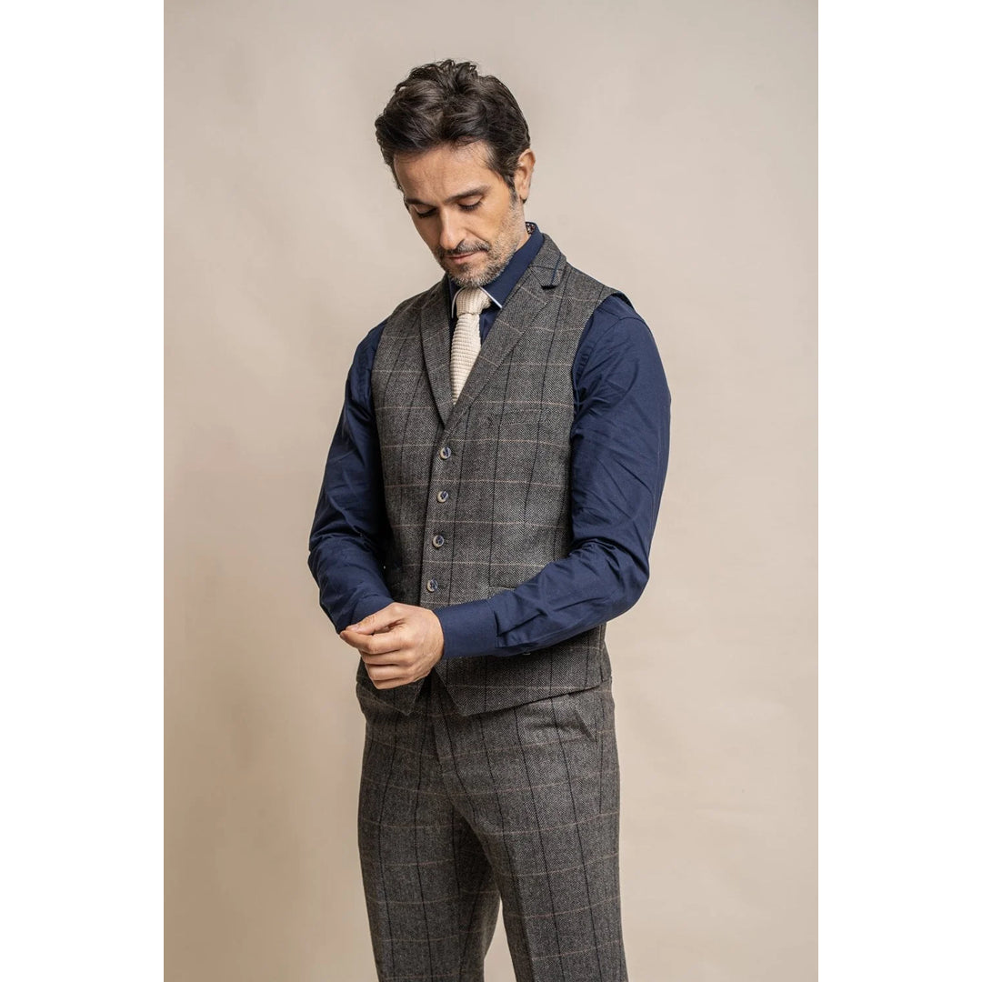 Albert - Men's Tweed Check Grey Waistcoat