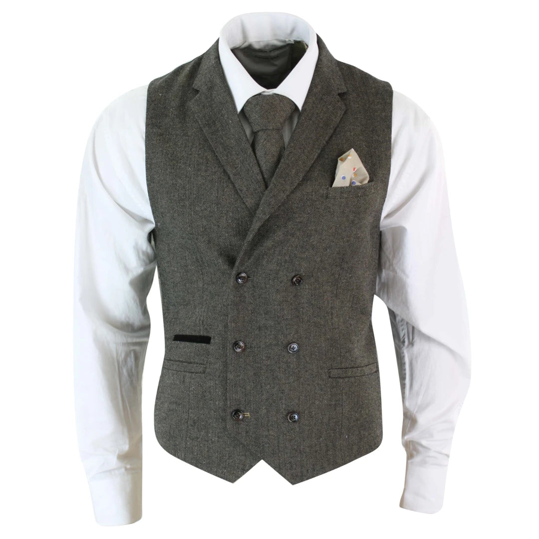 Men's Herringbone Tweed Gatsby Blinders Classic Double Breasted Waistcoat