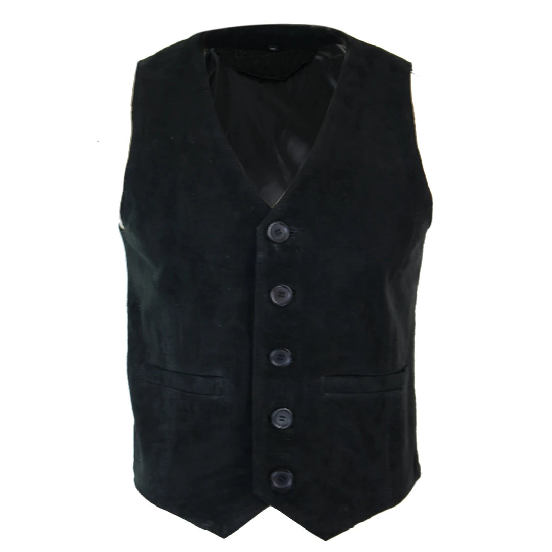 Men's Waistcoat Gilet Suede Leather Black Brown Burgundy Tan